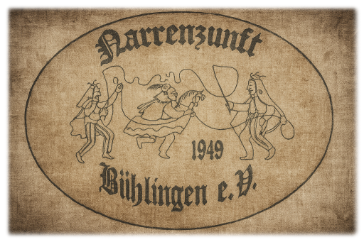 Logo der Narrenzunft Bühlingen auf altem Stoff